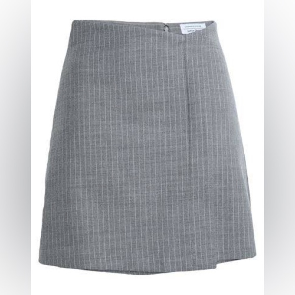 & Other Stories Asymmetrical Wool Mini Skirt in Grey Pinstripe